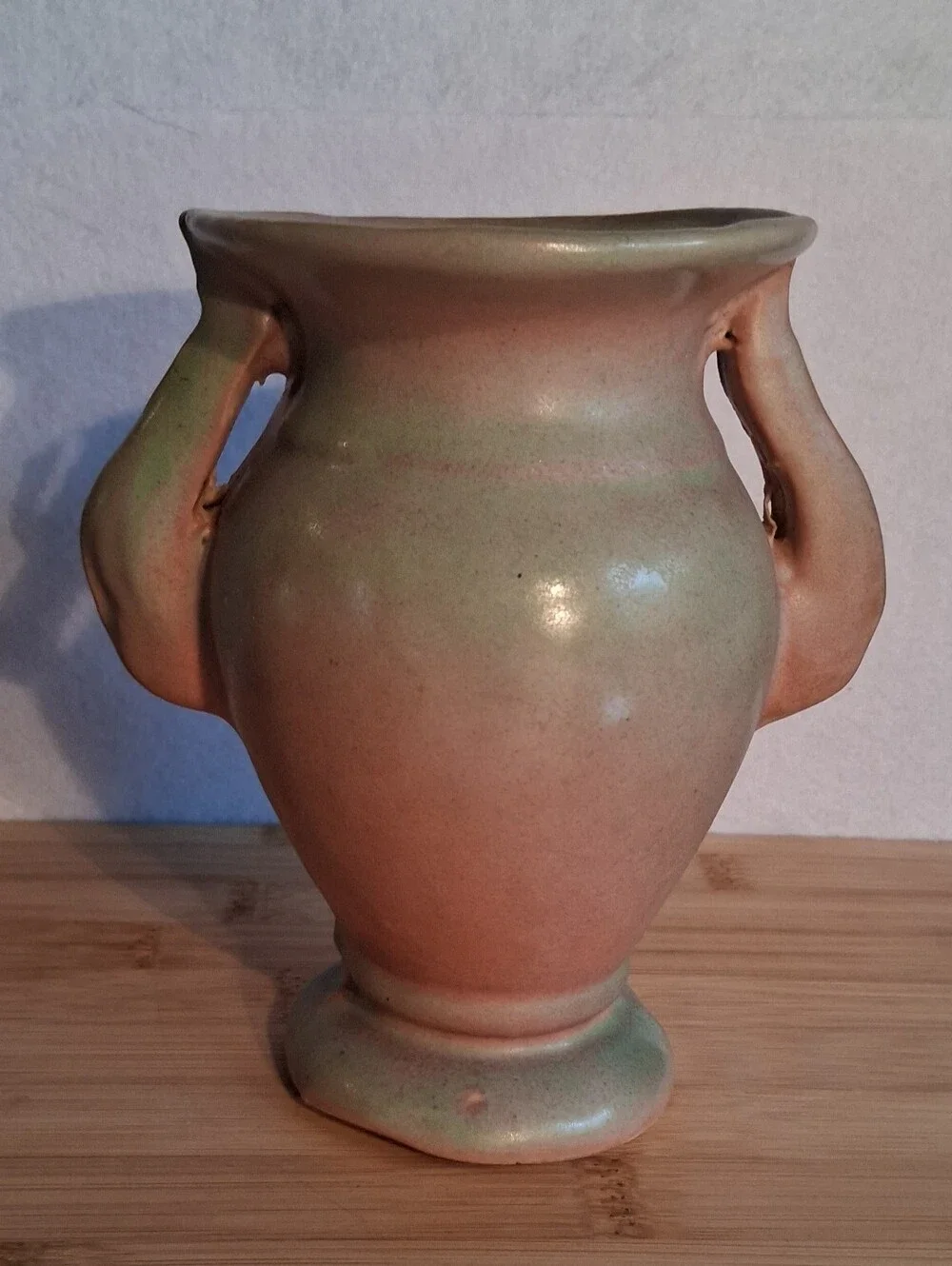 Vintage Niloak Pottery Two Handled Vase Pink & Green